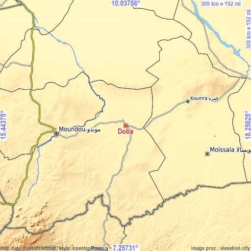 Topographic map of Doba