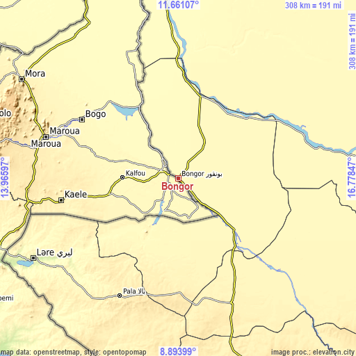 Topographic map of Bongor