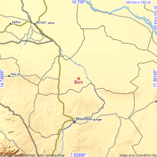 Topographic map of Béré