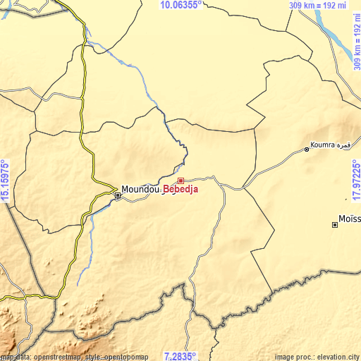 Topographic map of Bébédja