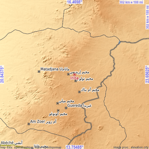 Topographic map of Iriba