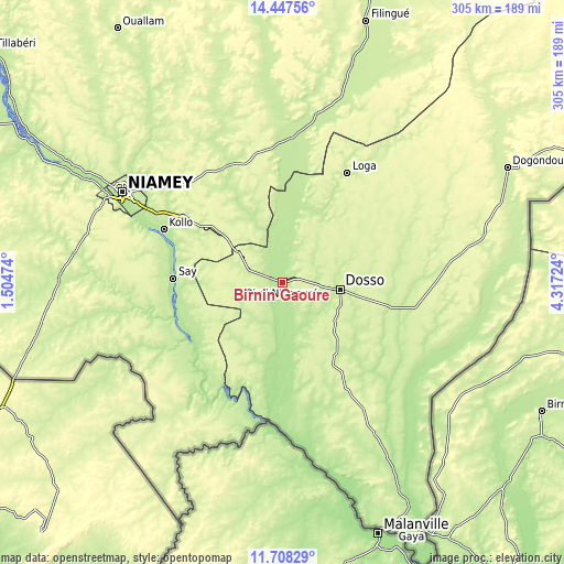 Topographic map of Birnin Gaouré