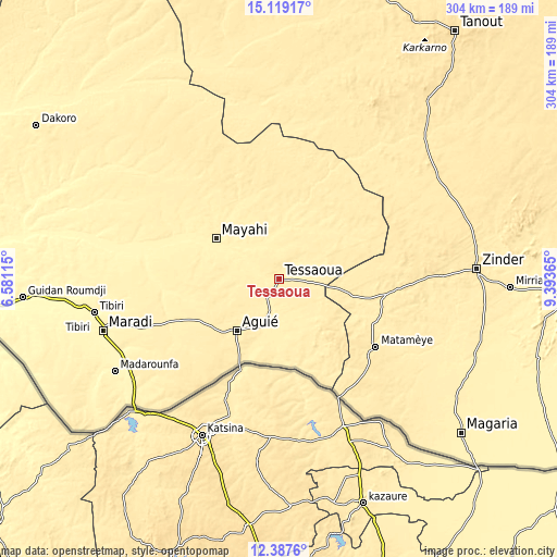 Topographic map of Tessaoua