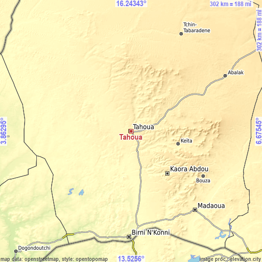 Topographic map of Tahoua