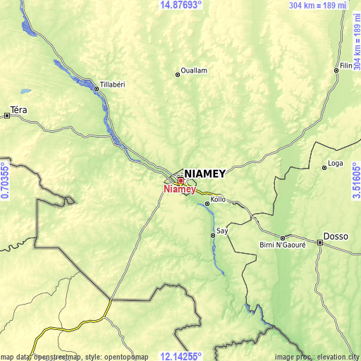 Topographic map of Niamey