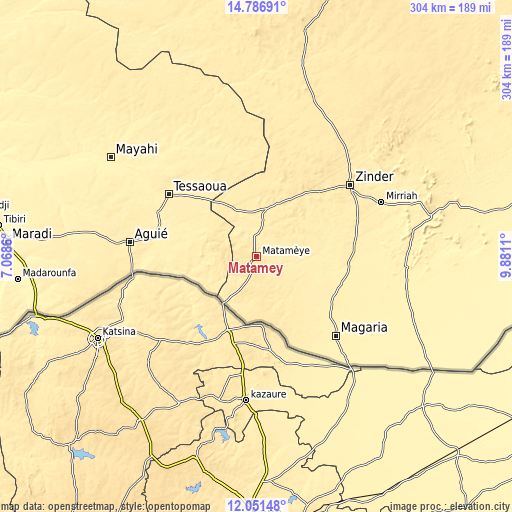 Topographic map of Matamey