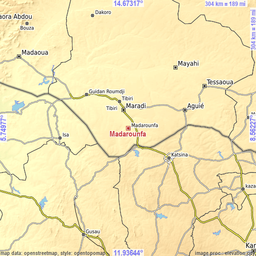Topographic map of Madarounfa