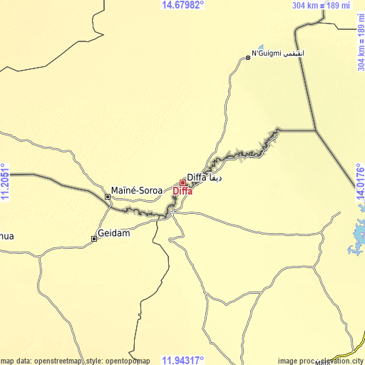 Topographic map of Diffa