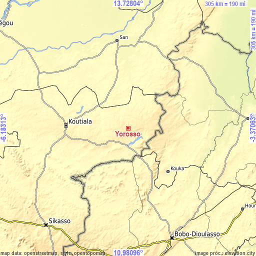 Topographic map of Yorosso
