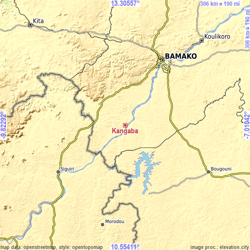 Topographic map of Kangaba