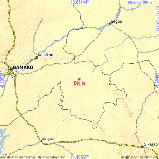 Topographic map of Dioila