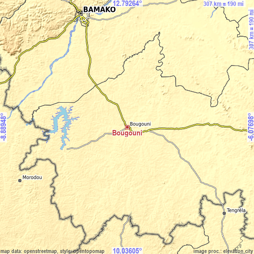 Topographic map of Bougouni