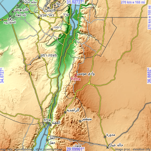Topographic map of Petra