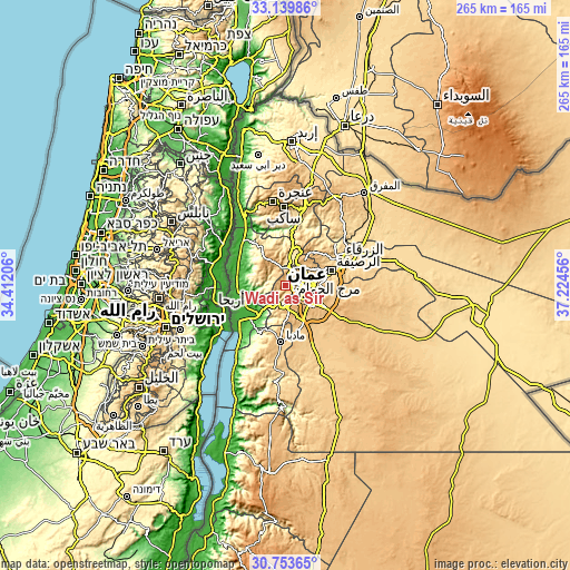 Topographic map of Wādī as Sīr