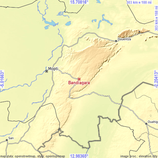 Topographic map of Bandiagara