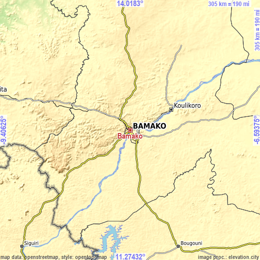 Topographic map of Bamako