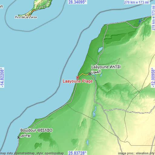Topographic map of Laayoune Plage