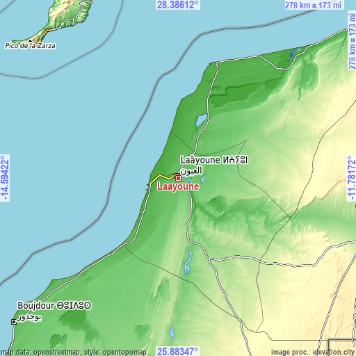 Topographic map of Laayoune