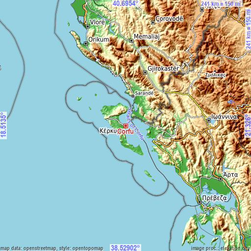 Topographic map of Corfu