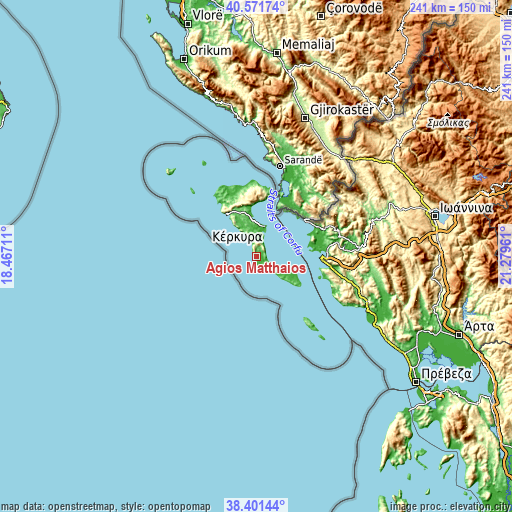 Topographic map of Ágios Matthaíos