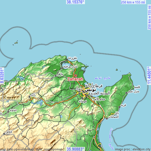 Topographic map of Zahānah