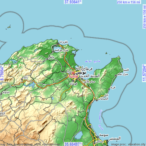 Topographic map of Tunis