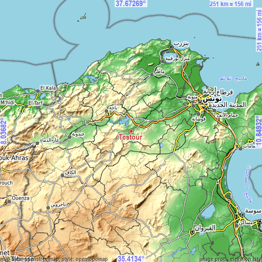 Topographic map of Testour