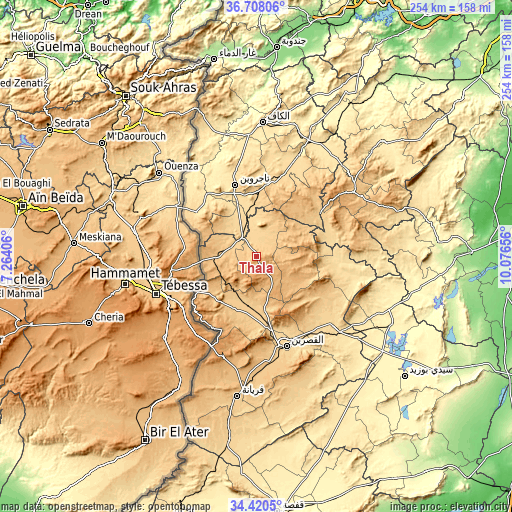 Topographic map of Thala