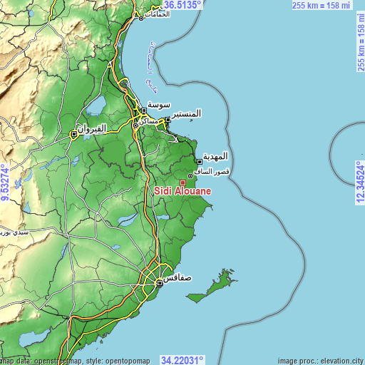 Topographic map of Sidi Alouane