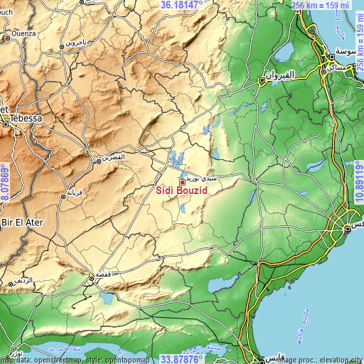 Topographic map of Sidi Bouzid