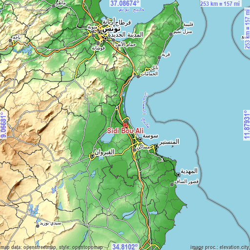 Topographic map of Sidi Bou Ali