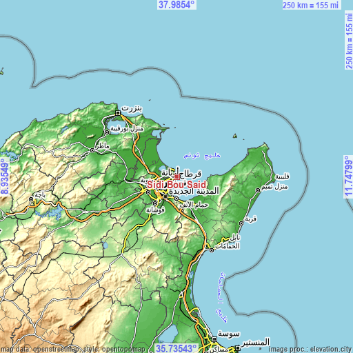 Topographic map of Sidi Bou Saïd