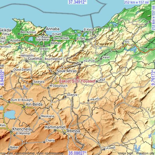 Topographic map of Sakiet Sidi Youssef