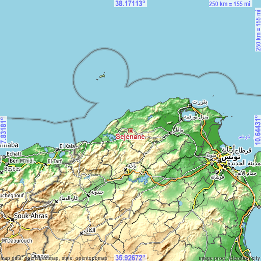 Topographic map of Sejenane