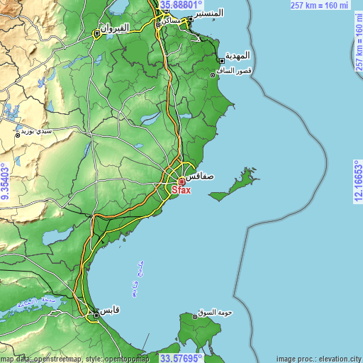 Topographic map of Sfax