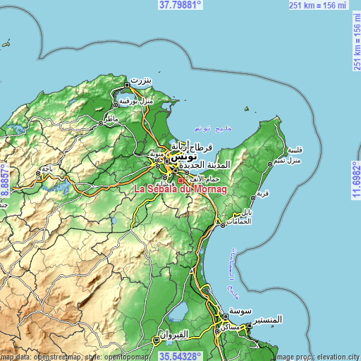 Topographic map of La Sebala du Mornag