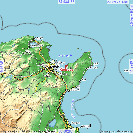 Topographic map of Korbous