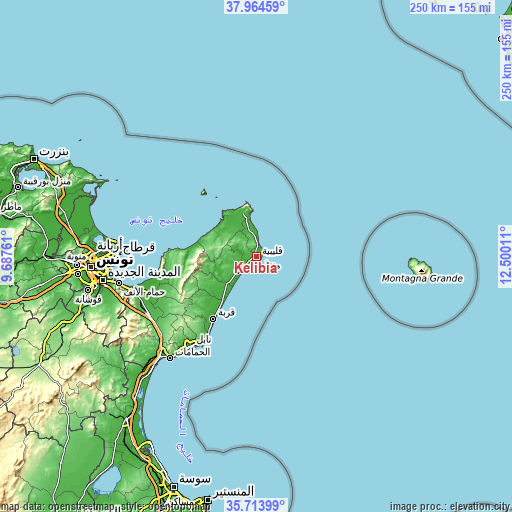 Topographic map of Kélibia