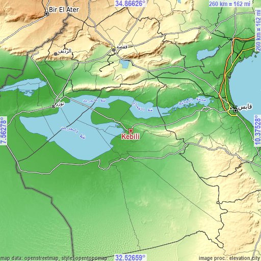 Topographic map of Kebili