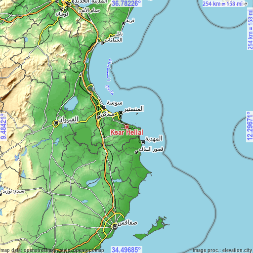 Topographic map of Ksar Hellal