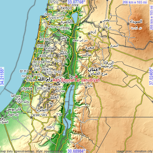 Topographic map of Ash Shūnah al Janūbīyah