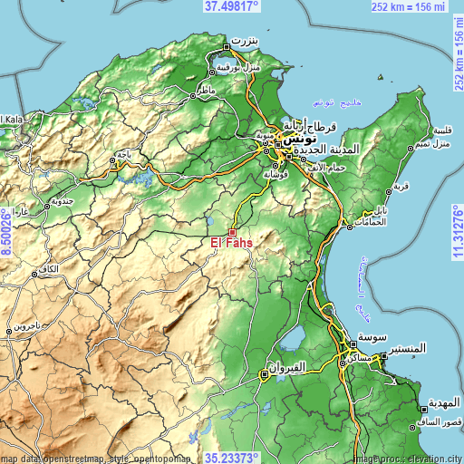 Topographic map of El Fahs