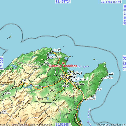 Topographic map of Galaat el Andeless