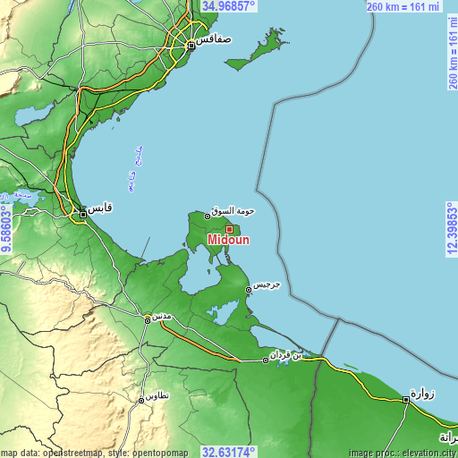 Topographic map of Midoun