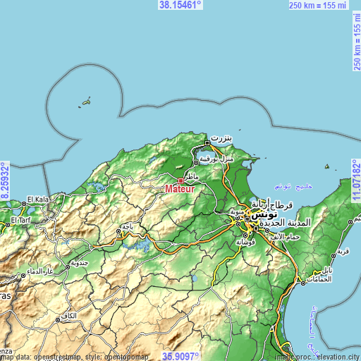 Topographic map of Mateur