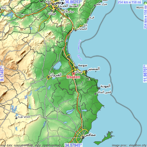 Topographic map of Msaken