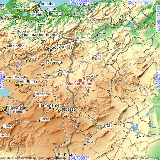 Topographic map of Menzel Salem