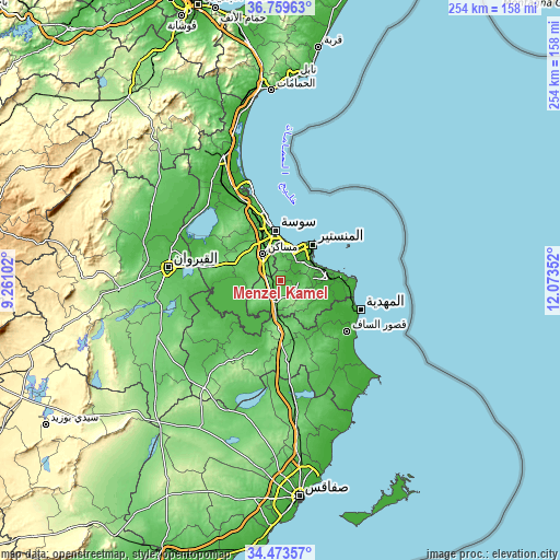 Topographic map of Menzel Kamel