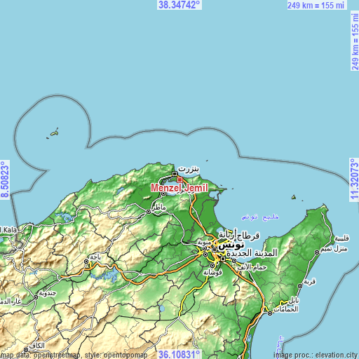 Topographic map of Menzel Jemil