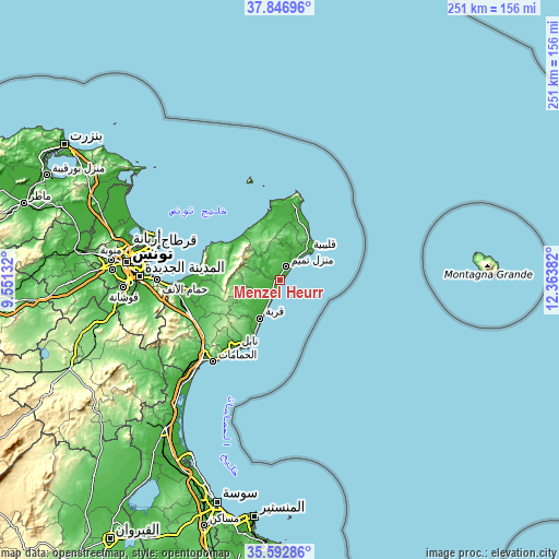 Topographic map of Menzel Heurr